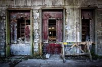 The three red doors in an abandoned factory