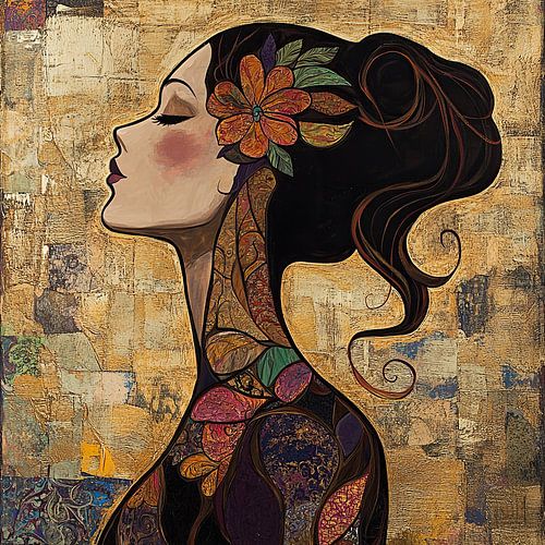 Femme de profil avec une fleur colorée