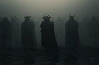 Soldats samouraïs devant un environnement brumeux