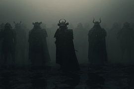 Samurai Soldaten vor nebliger Umgebung von Besa Art