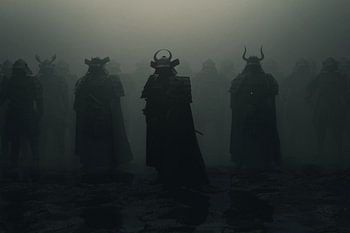 Samurai Soldaten vor nebliger Umgebung