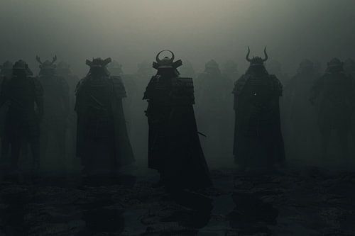 Samurai Soldaten vor nebliger Umgebung