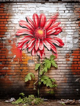 Muur graffiti rode bloem verval geschiedenis verleden van gm_designs