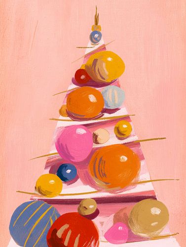 Arbre de Noël ludique et pastel avec des ornements colorés