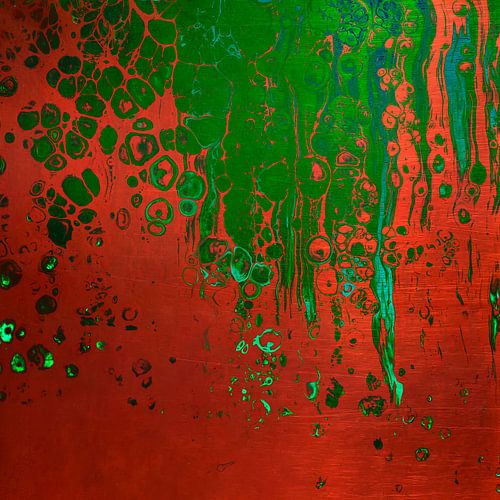 Œuvre d'art moderne en vert sur cuivre rouge. Série : Média mixte