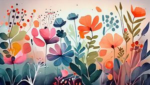 Farbenfroher abstrakter botanischer Garten mit modernen Blumen (5)