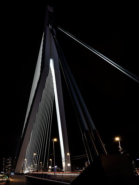 Photo de nuit du pont Erasmus (Le Cygne) à Rotterdam par Rick Van der Poorten