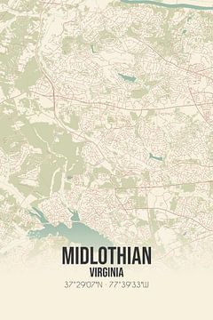 Vintage landkaart van Midlothian (Virginia), USA. van Rezona