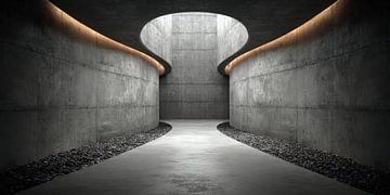 Gebogener Betonflur mit Lichtöffnung von Klaus Tesching - Art-AI