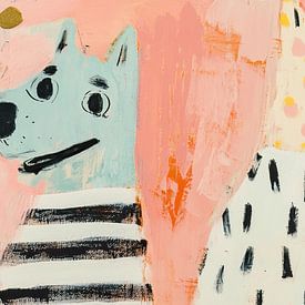 Honden schilderij | Twee honden met vrolijke patronen van Blikvanger Schilderijen