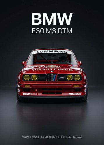 Affiche de voiture de course BMW E30 M3 DTM, vue de face