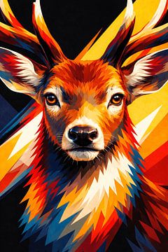 Portrait coloré de cerf – Décoration murale géométrique moderne représentant un cerf sur Dodik Hariyono