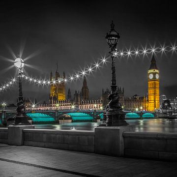 Avond Westminster Bridge in beeld - kleurkey van Melanie Viola