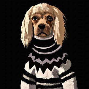Portrait d'un chien à l'air triste avec un col roulé
