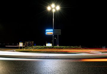 Roundabout by night by Steven Groothuismink