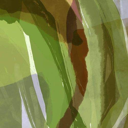 Abstracte aquarelkunst in groen en bruin.