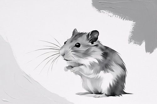 Zwart-wit hamster kunstwerk