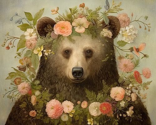 Schilderij Beer Bloemen