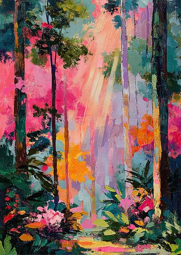 Glowing forest in pink and orange