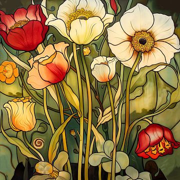 Jugendstil bloemen kunstwerk van Vlindertuin-Art