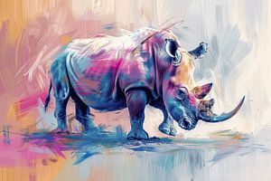 Das lebhafte Nashorn - Abstrakte Kraft - Impressionismus Pastell