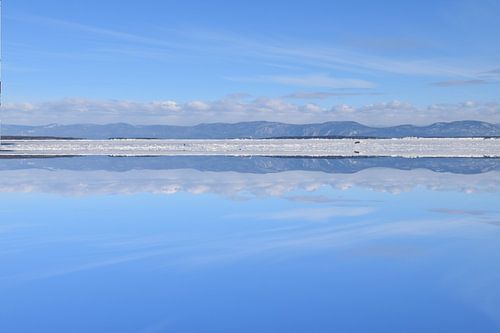 Reflectie op de rivier in de winter