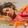 Impasto portrait femme &quot ; Dream in Geometric Warmth &quot ; sur René van den Berg