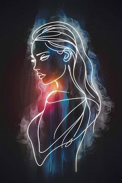 Cosmic line art portrait of woman by De Muurdecoratie