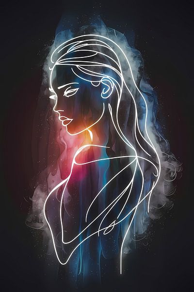 Portrait cosmique d'une femme en dessin au trait par Art & Soul Creations