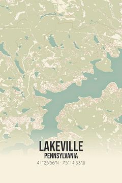 Carte ancienne de Lakeville (Pennsylvanie), USA. sur Rezona