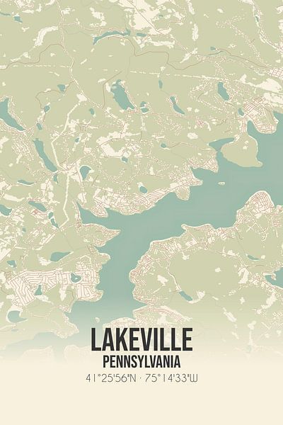 Carte ancienne de Lakeville (Pennsylvanie), USA. par Affiches de lieux
