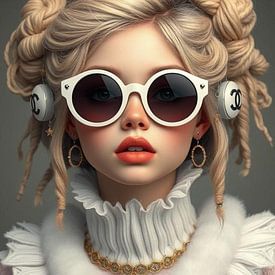 Portrait d'une jeune fille avec un col bouffant blanc et des fleurs, style vieux maître. sur J.a Dijkstra