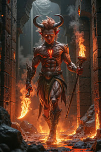 Dark Fantasy Wandbild: MORVYTHAR - Der junge Dämon mit seinem magischen Dolch