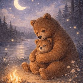 Together by the Fire – a big bear and a little bear by Studio Mini Kids