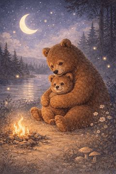 Together by the Fire – a big bear and a little bear by Studio Mini Kids