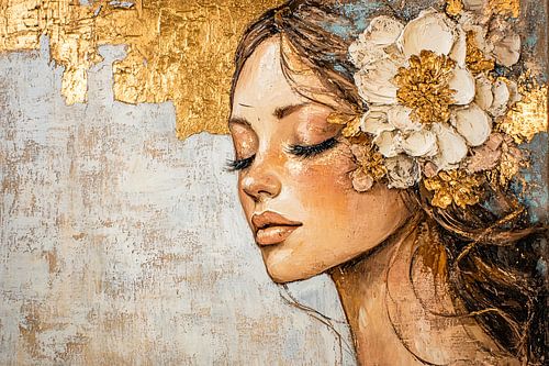 Portret vrouw met bloemen