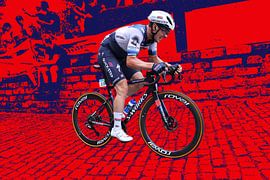 Yves Lampaert sur l'art mural rouge et bleu sur FreddyFinn