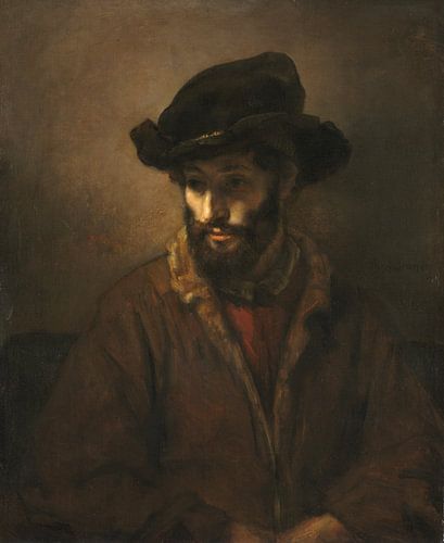 Een bebaarde man met een hoed op, atelier van Rembrandt van Rijn