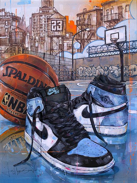 Nike air jordan 1 retro high OG UNC toe painting by Jos Hoppenbrouwers