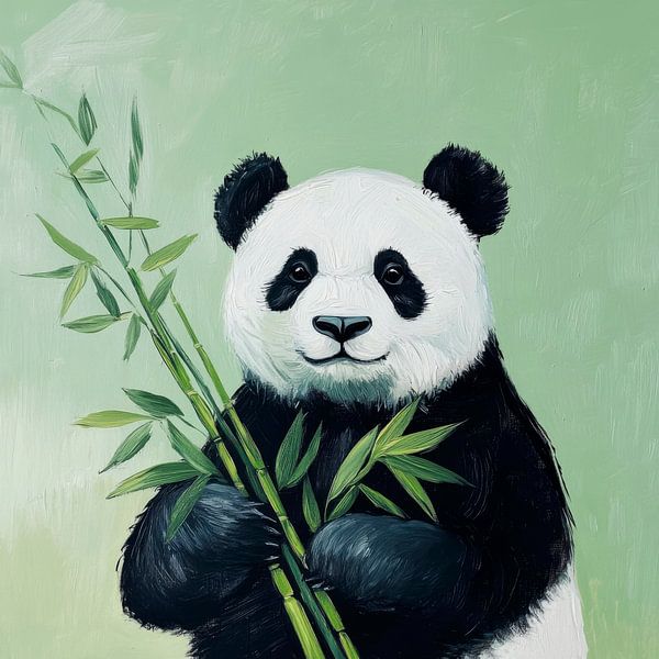 Panda mit Bambus im Portrait von Poster Art Shop