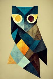 An owl, abstract in geometric shapes with textures of nature by Roger VDB