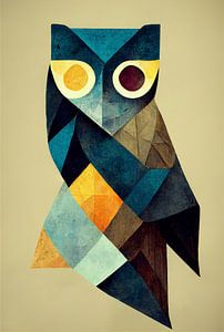 Eine Eule, abstrakt in geometrischen Formen mit Texturen der Natur