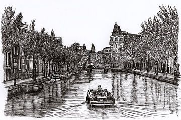 Tekening Kloveniersburgwal Amsterdam van Hendrik-Jan Kornelis