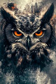 Uil met intense oranje ogen van Art & Soul Creations