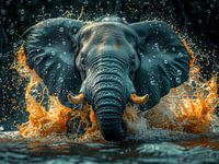 Majestic Elephant Charging Through a Waterhole
