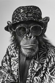Stylish Portrait Of A Chimpanzee With Hat And Glasses by Poster Art Shop