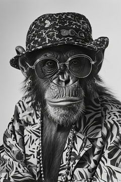 Stijlvol portret van een chimpansee met hoed en bril van Poster Art Shop