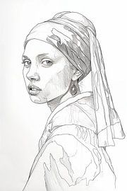 Sketchy girl with the pearl earring by Poster Art Shop