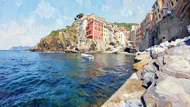 Pawing at the Water at Riomaggiore – Modern Impressionist Digital Painting by Dirk van der Ven