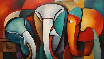 Abstract elephants cubism modern panorama by TheXclusive Art